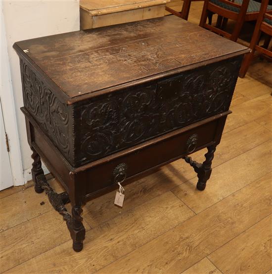 An oak bible box (later base) W.80cm